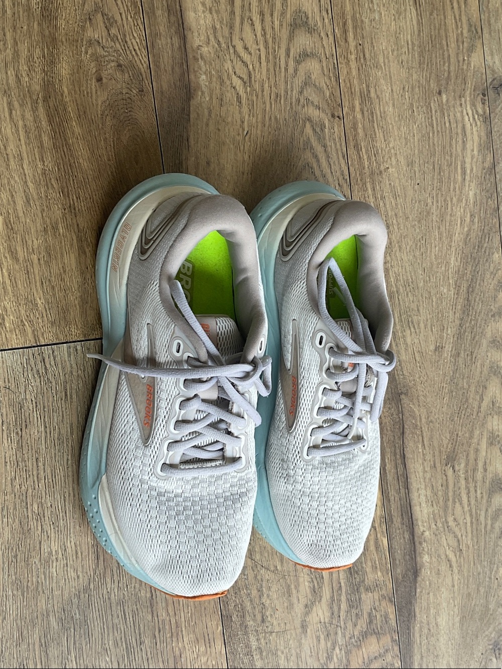 Brooks Women's Sneakers in Light Gray with Mint and Neon Green Accents